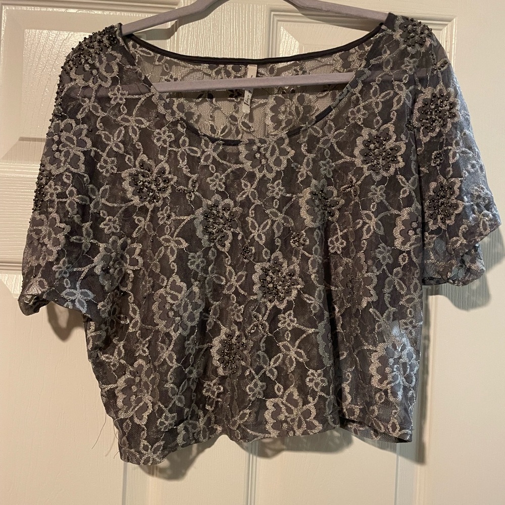 Willow & Clay Floral Lace Blouse - Black and Gray